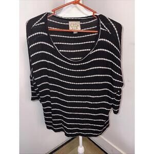 Chaser‎ Black White Stripe Waffle Knit Top Small Oversized New NWOT